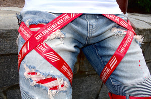 Utility Strap Jeans (Red)