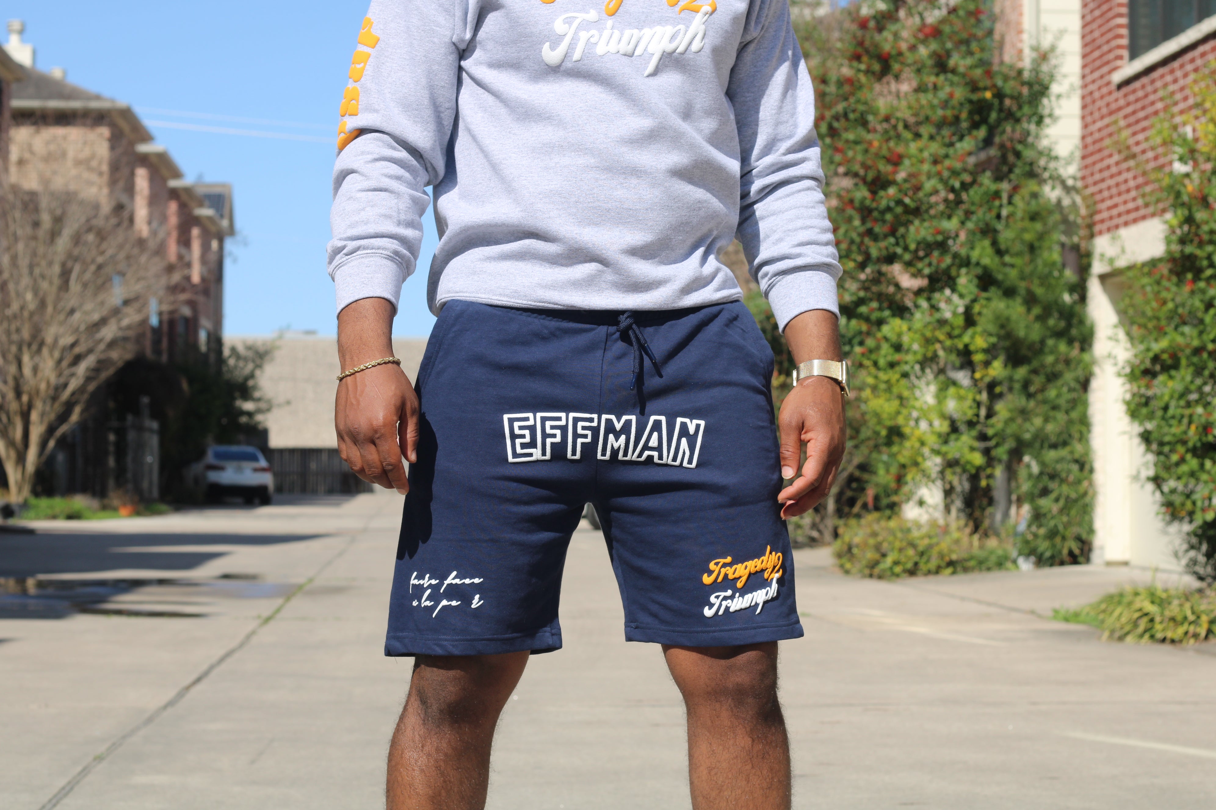 Tragedy 2 Triumph Shorts (Navy) – EFFMAN Collection